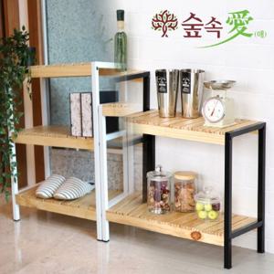 숲속애 철제 다용도 원목 선반 정리대 2단 500mm