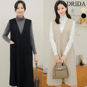 드리다 여자 브이넥 빅사이즈 나시 레이어드 원피스 40-50대 미시 중년여성 엄마옷 하객 출근 모임 상견례