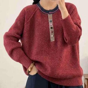 [애슬릿][애슬릿]여성 니트티 겨울 울 라운드 긴팔 단추 루즈핏 빅사이즈