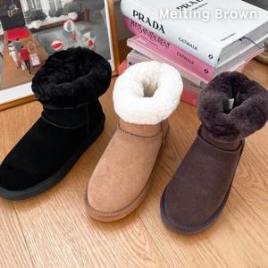 [멜팅브라운] 여성 겨울 털부츠 스웨이드 숏 어그 부츠 2cm
