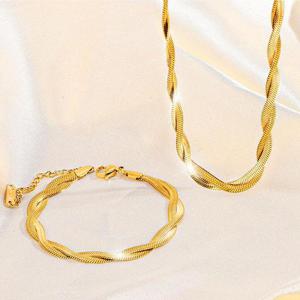 [지와이] 2종세트 팔찌 목걸이 18K 압축 도금 변색없는 스네이크 체인 투폴드 앤폴드 여성 여자 골드
