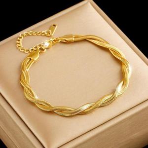 [지와이] 팔찌 18K 도금 투폴드 변색없는 써지컬 여성 팔찌 스네이크 체인 여자 패션 주얼리 악세사리