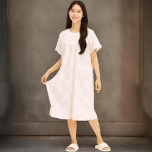 [옷자락]여성 프린트 아사면 코튼 루즈핏 반팔 잠옷 드레스