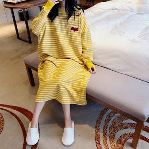 체리마루 옐로우 여성 잠옷 파자마 원피스 여자 신상 스트라이프 홈웨어 빅사이즈