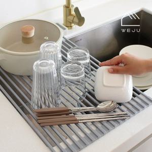 [위주]스텐 실리콘 사각 싱크롤 선반(18롤) 그레이/식기건조대