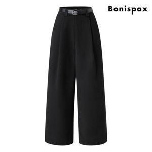 보니스팍스 와이드 핀턱 벨티드 기모 슬랙스 팬츠 (XP3TA018L0)