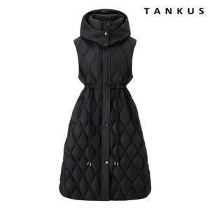 탱커스 퀼팅 허리 스트링 후드 롱 베스트 패딩 점퍼 (TX4JP005L0)