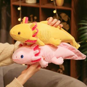 23-80cm Kawaii 다채로운 Newt 플러시 장난감 귀여운 Axolotl Salamander Fuzzy 플러시 물고기 달래는 긴 베개 쿠션 어린이 선물