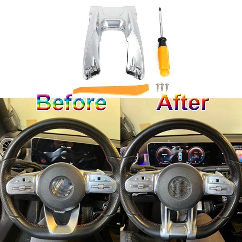 자동차 스티어링 플랫 휠 하단 트림 커버 ABS, 메르세데스 벤츠 AMG W177 B W247 C W205 E W213 G W463 GLS W257 클래스용, W/로고