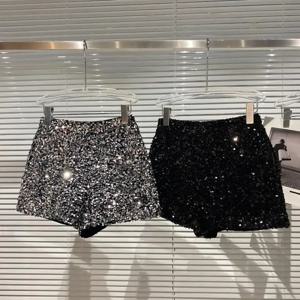 2025 느와르 벨루어 반바지 Femmes Paillettes 브릴리언트 다용도 팬탈론 코트 클럽웨어 반바지 Pantalons Chauds Haute Rue