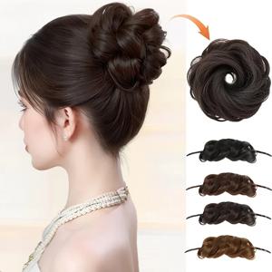 머리 볼륨을 증가시키는 조정 가능한 자체 와인딩 합성 번 헤어 익스텐션 원피스 푹신한 곱슬 머리 넥타이 헤어 액세서리