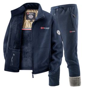 고품질 겨울 스포츠웨어 세트 남성용 레트로 트레이닝 두꺼운 플리스 재킷 바지 투피스 세트 캐주얼 스키 러닝 트랙수트
