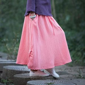 새로운 2026 봄 가을 여성용 롱 코튼 린넨 스커트 편안하고 부드러운 캐주얼 스커트 포켓이 있는 루즈 롱 스커트 여성용 스커트