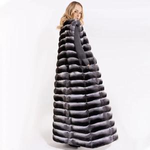 겨울용 따뜻한 친칠라 토끼털 여성용 퍼 베스트, 고급스러운 신상 롱 리얼 퍼 베스트