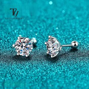 TY 0.3-2CT Moissanite 귀걸이 925 스털링 실버 라운드 컷 스터드 귀걸이 남성과 여성을위한 피어싱 귀걸이 파인 쥬얼리