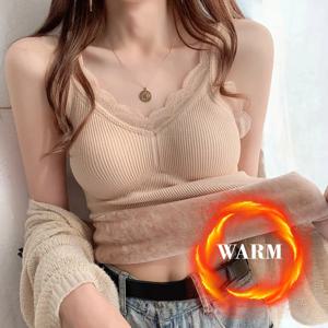 여성용 열 속옷 내부 조끼 따뜻한 겨울 섹시한 레이스 민소매 탱크 탑 패딩 브래지어 Thermo Thick Slimming Undershirt