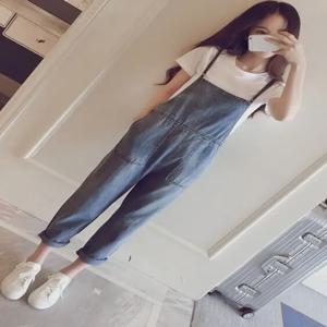 2025 봄 가을 루즈핏 귀여운 데님 오버롤 여성용 스몰 사이즈 여름 하이웨이스트 나인 포인트 팬츠 다용도 시즌웨어