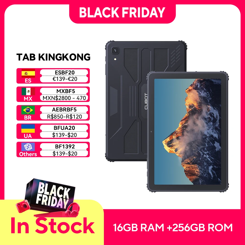 Cubot TAB KINGKONG, 견고한 태블릿 Android 13, IP68 방수, 16GB RAM(8GB+8GB 확장), 256GB ROM(TF 카드 최대 1TB 확장 지원), 10.1인치 FHD+ 화면, 10600mAh 배터리, 4G 태블릿pc, tablet, OTG, GPS, WIFI, 16MP, 옥타 코어, 듀얼 4G, 듀얼 스피커, 장바구니 및 컬렉션에 담기