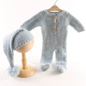 빈티지 니트 스트레치 모헤어, 신생아 크리스마스 복장 세트, 아기 산타 모자, 신생아 사진 소품