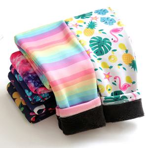 여아용 따뜻한 봉제 긴바지, 만화 나비 줄무늬, 부드럽고 아늑한 레깅스, 기모 하의, 어린이 캐주얼 의류, 가을 용수철