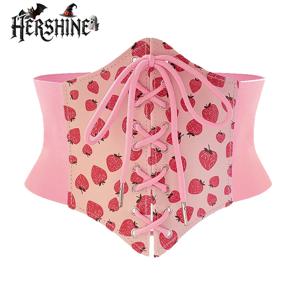 HERSHINE 1 여성용 핑크 딸기 프린트 벨크로 스트랩 허리 커버 패션 아이템 할로윈 필수 액세서리 휴일 선물