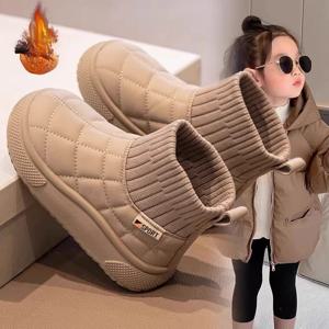 어린이 스노우 부츠 2-18세 카키 패딩 두꺼운 남아 여아 면화 신발 겨울용 블랙 부드러운 미끄럼 방지 키즈 양말 부츠