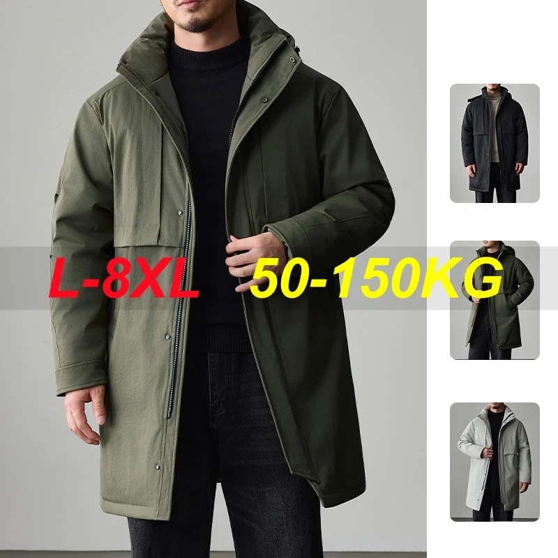 겨울 재킷 남성용 패딩 따뜻한 롱 코튼 코트 플러스 사이즈 6XL 7XL 8XL 오버사이즈 방풍 후드 블랙 가을 포켓 루즈핏 남성