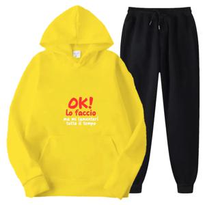후드티 세트 노란색 검정색 스웨트팬츠 OK! La Faccio 프린트 커플 의상 남성 여성용 캐주얼웨어 스트리트웨어 패션