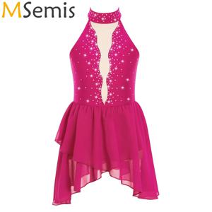 어린이 소녀용 라인스톤 발레 저지 리리컬 재즈 댄스 레오타드 드레스 시어 메쉬 체조 예술 피겨 아이스 스케이팅 의상