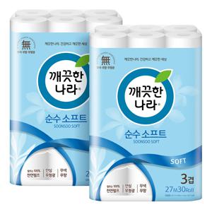 깨끗한나라 순수 소프트 화장지 27m 30롤 2팩