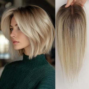 라이트 브라운 블론드 옴브레 12인치 인모 헤어피스 여성용 레이스 베이스 클립형 부분 가발 100% 레미 인모 헤어 익스텐션