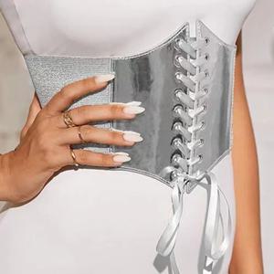 럭셔리 PU 가죽 골드 커머번드 드레스 거들 탄성 여성 허리띠 하이웨이스트 와이드 벨트 코르셋