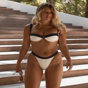 여성용 섹시한 U바 비키니 세트 수영복, 푸시업 수영복, 대비 색상 패치워크, 목욕 세트 투피스 비치웨어, 2024 신상