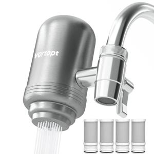HOMFISH 스테인리스 스틸 수도꼭지 정수 필터 시스템, NSF 인증, 납, 염소 및 불쾌한 맛 감소, 주방용