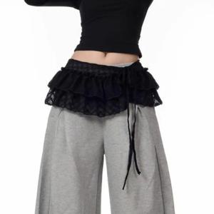 우아한 Balletcore 레이스 미니 스커트 한국 스타일 짧은 프릴 스커트 하이 웨이스트 꽃 엉덩이 커튼 streetwear