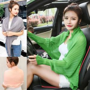 여름 신상 여성용 쉬폰 선쉐이드 통기성 운전용 다용도 플리츠 숄 실크 스카프 사이클링 비치웨어 가디건 여름용