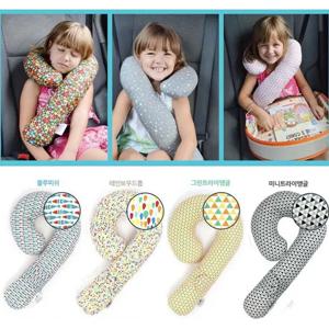 어린이 자동차 카시트 헤드레스트 패드 목 베개 어깨 지지 쿠션 아기 수면 진정 면 소재 차량용 수면 보조기구