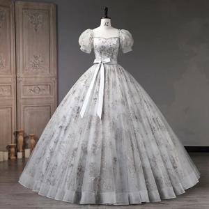 2025 신상 여성 여름 연회/만찬/이브닝 드레스, 세련된 공주 소매, 슬림핏 약혼/프로포즈, 큰 펜던트 퍼프 드레스