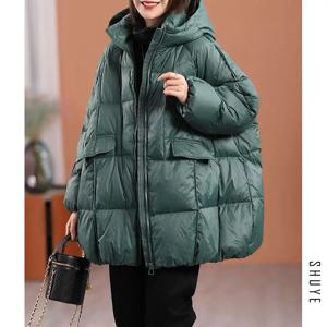 초경량 따뜻한 오리털 패딩 재킷 여성용 캐주얼 두꺼운 롱 드롭형 후드 지퍼 클로저 솔리드 컬러 코트