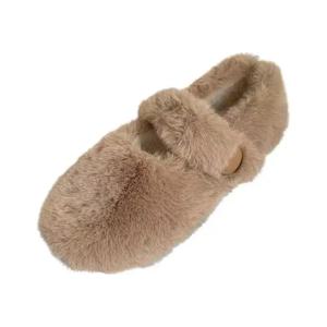 대형 사이즈 겨울용 따뜻한 털 안감 여성용 신발 면 안감 빈빈 신발 야외 착용 가능 슬립온 라운드 토 플랫 힐 로퍼