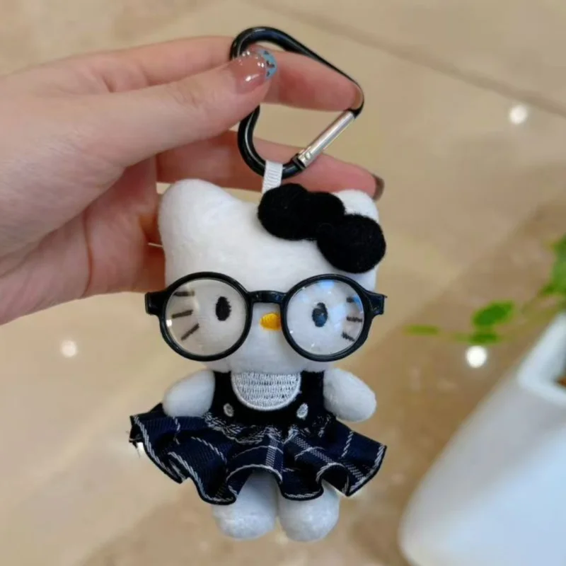 산리오 헬로 키티 귀여운 안경 인형 가방 장식 만화 귀여운 봉제 인형 키체인 소녀들에게 크리스마스 선물 제공