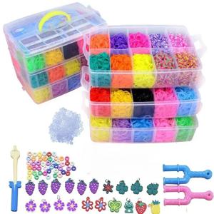 DIY 수제 고무 밴드 Loom 직조 도구 상자 팔찌 키트 어린이를위한 장난감 뜨개질 탄성 예술 공예 파란색 된 장난감 소녀