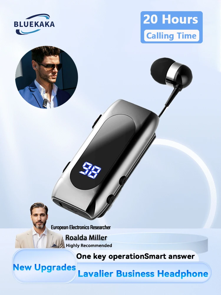 새롭게 업그레이드된 K55 라발리에 비즈니스 블루투스 5.2 헤드폰, 통화/음악 재생 시간 20시간, LED 디지털 디스플레이, 소음 차단 무선 이어폰