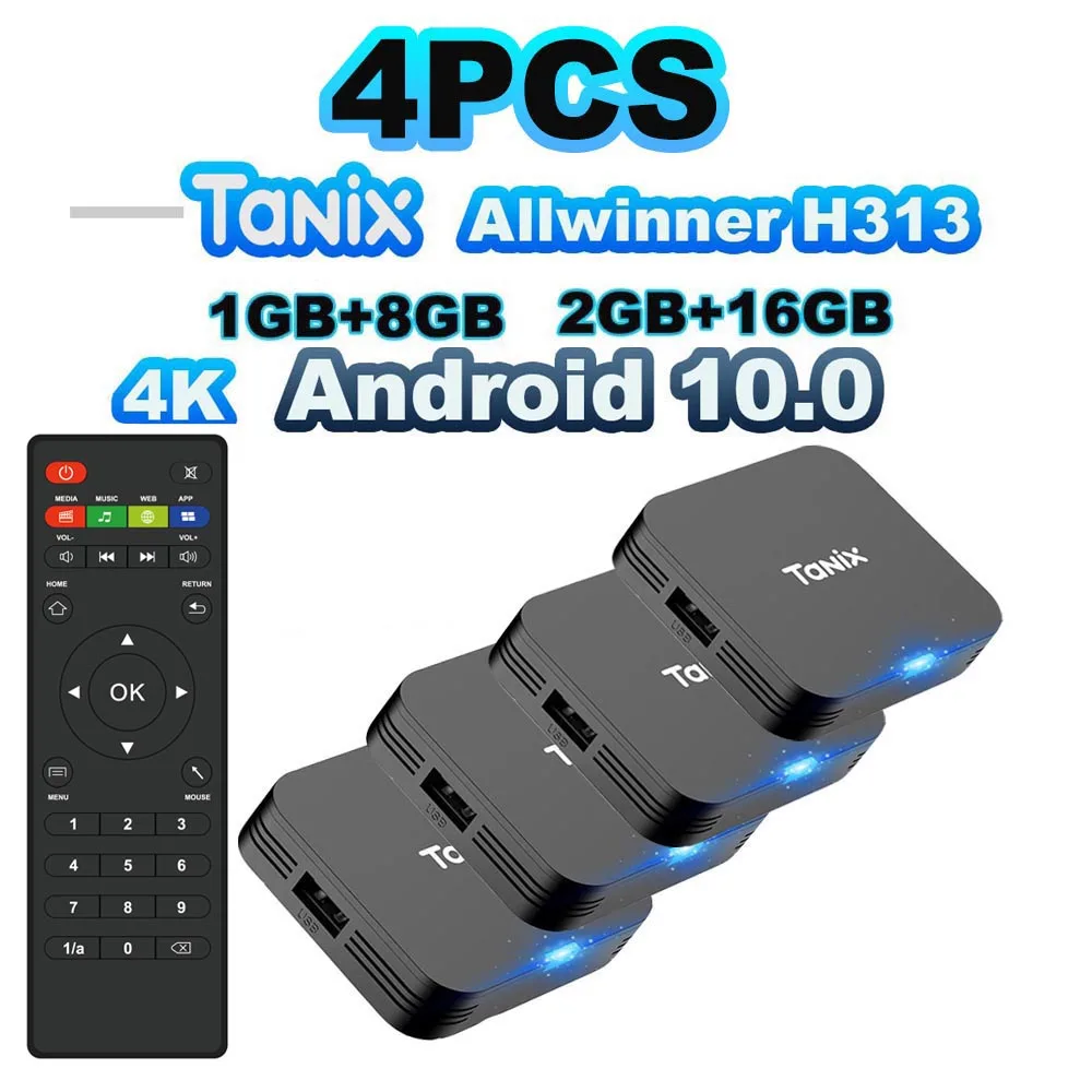 글로벌 버전 안드로이드 10.0 TV 박스 Tanix TX1 CPU Allwinner H313 지원 4K 2.4G Wifi RAM 2GB ROM 16GB 8GB 스마트 TV 박스