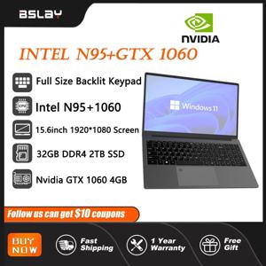 지문 잠금 해제 백라이트 키패드 노트북, 인텔 N95 NVIDIA GTX 1060, 4GB 32GB RAM, 2TB SSD, DDR4, 윈도우 11, 3.4 GHz, 15.6 인치
