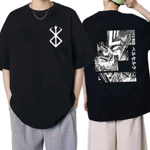 일본 애니메이션 베르세르크 티셔츠 가츠 프린트 그래픽 티 남성용 90년대 여름 반팔 캐주얼 만화 다크 판타지 검 검객 스타일