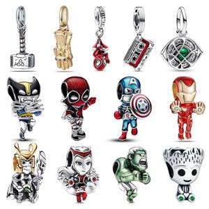 오리지널 팔찌 팔찌 디즈니 마블 Lron Man Deadpool Wolverine 925 스털링 실버 참 비즈 펜던트 DIY 쥬얼리 선물