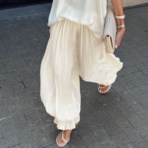 리나드 엘레강스 애프리콧 루즈 블루머 여성용 가을 스트릿 시크 시어 엘라스틱 웨이스트 트라우저 가을 캐주얼 플레어 롱 팬츠 2025