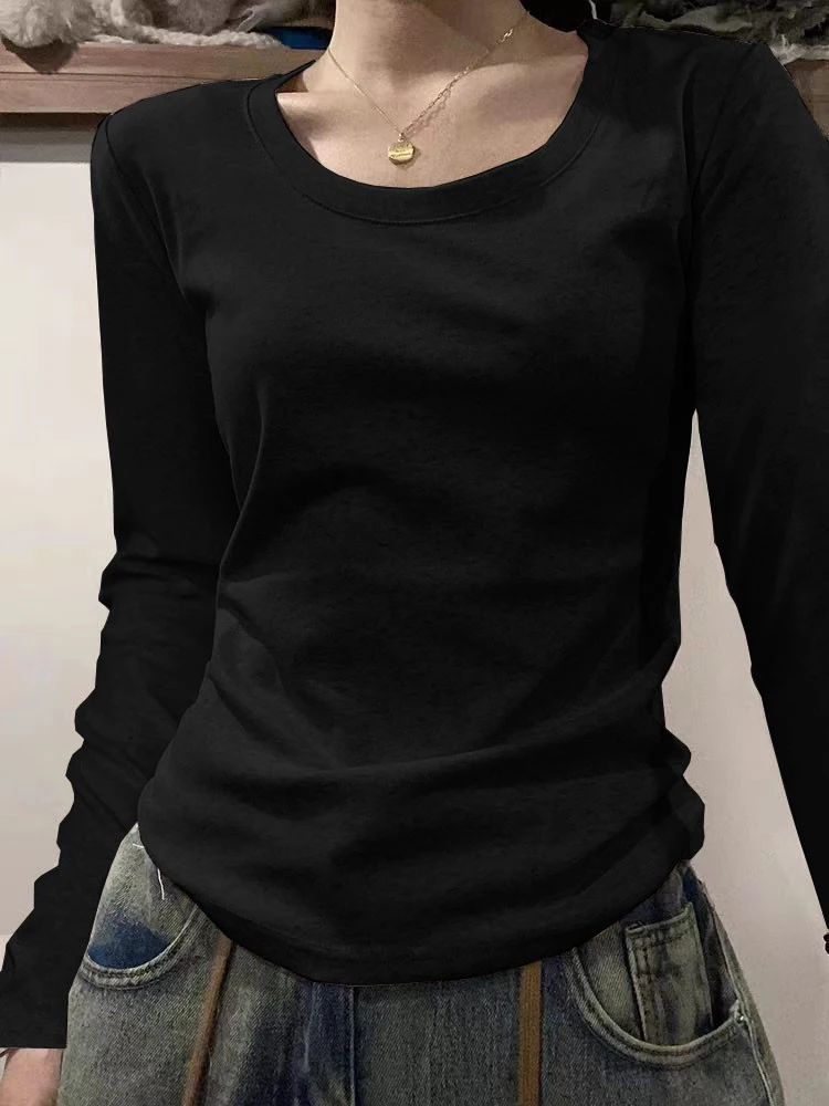 슬림핏 긴팔 티셔츠 여성용 탑 아메리칸 스타일 가을 신상 패션 타이트 바디 어깨 교정 슬림 베이스 셔츠