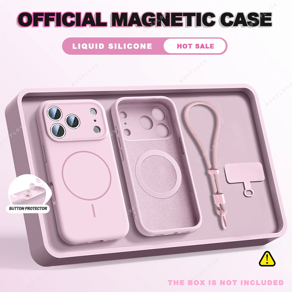 아이폰 11 12 13 16 17 프로 맥스 에어 15 14 16 플러스 16E용 마그네틱 손목 스트랩 액상 실리콘 폰 케이스 마그세이프 랜야드 커버